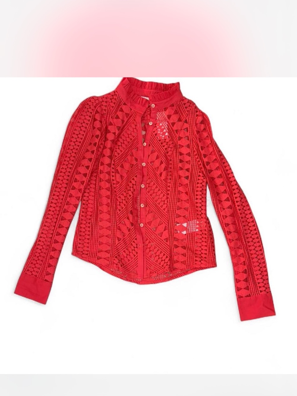 NWT Anthropologie Red lace Crochet Button-Up